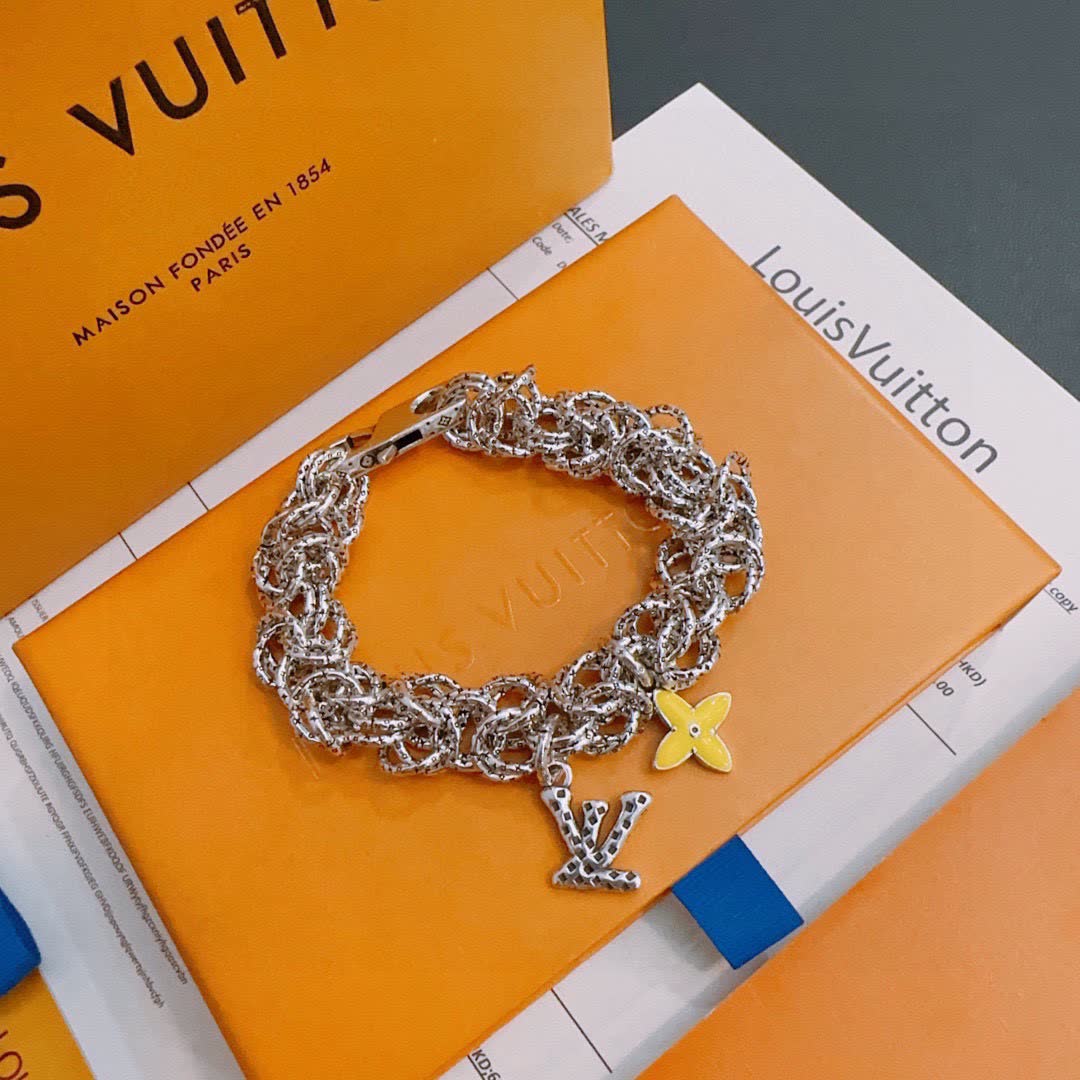 Louis Vuitton Silver Bracelet with Yellow Flower Charm